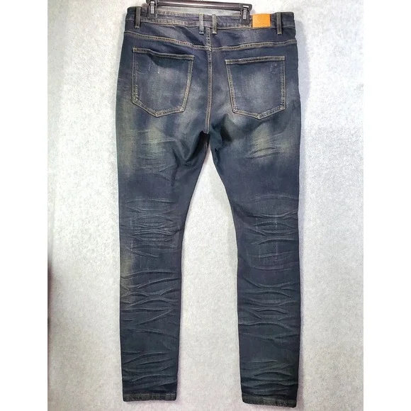 Crysp Denim Jeans Mens 38 Blue Distressed Slim Fit Ripped Stretch Designer Pants - Picture 2 of 16